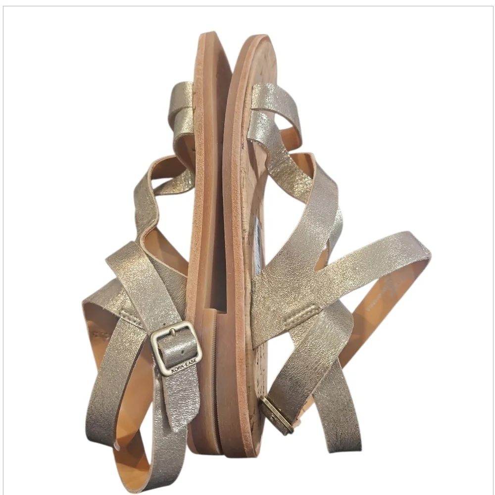 NWT Kork-Ease Bryleigh Metallic Gold Leather Flat Sandal Women’s 8